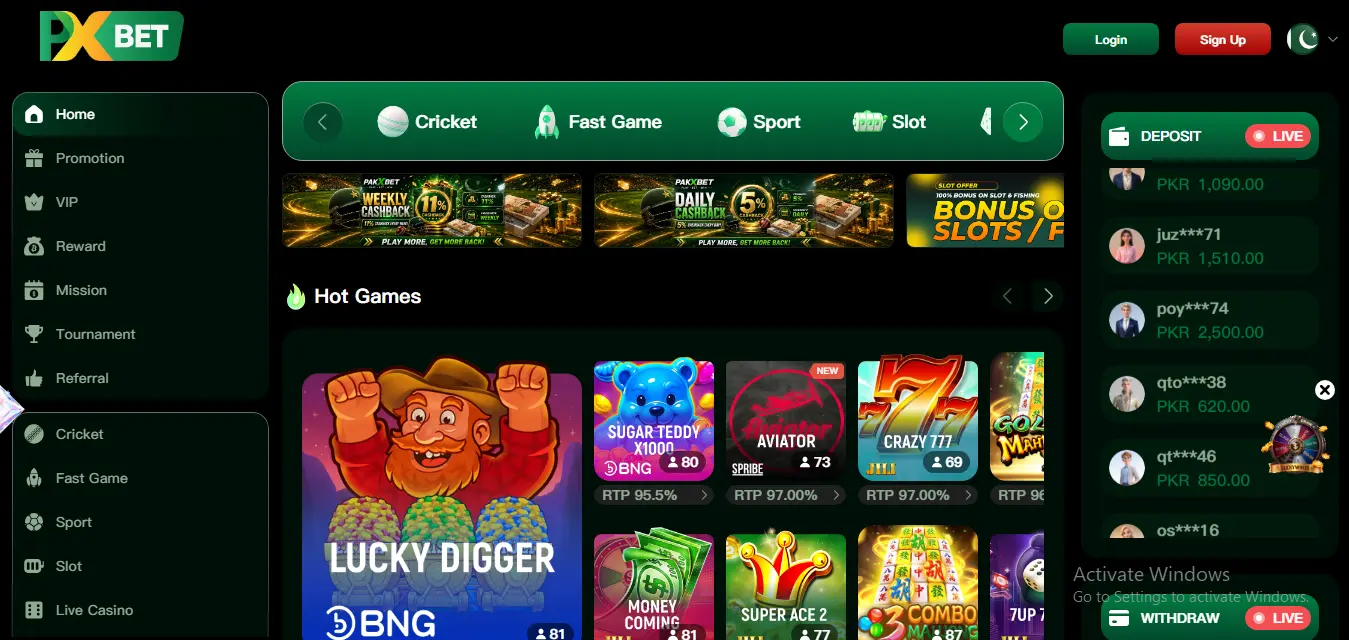 PakXbet Game Homepage